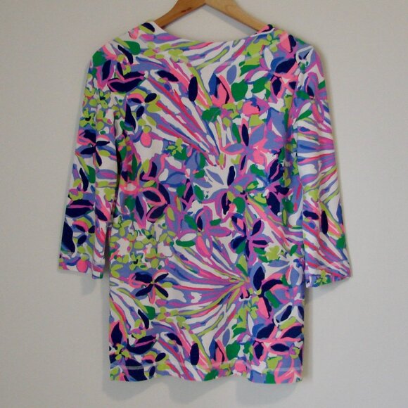 Lilly Pulitzer Floral Tunic Top V-neck Stretchy Purple Pink Green Blue Small - Picture 12 of 12